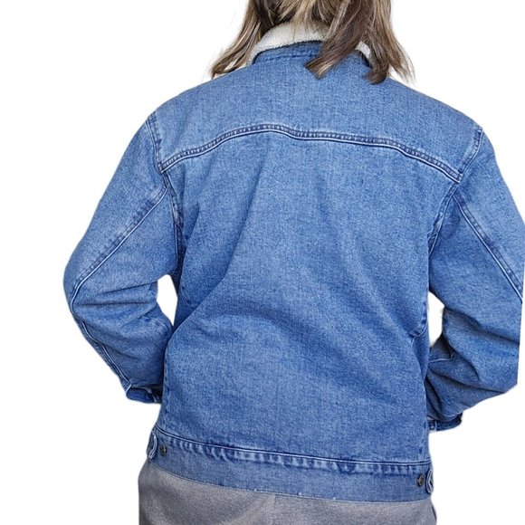 Vintage Y2K Denim Jacket L Trucker Coat Ralph Lauren‎ Sherpa Collar Insulated - Picture 3 of 13